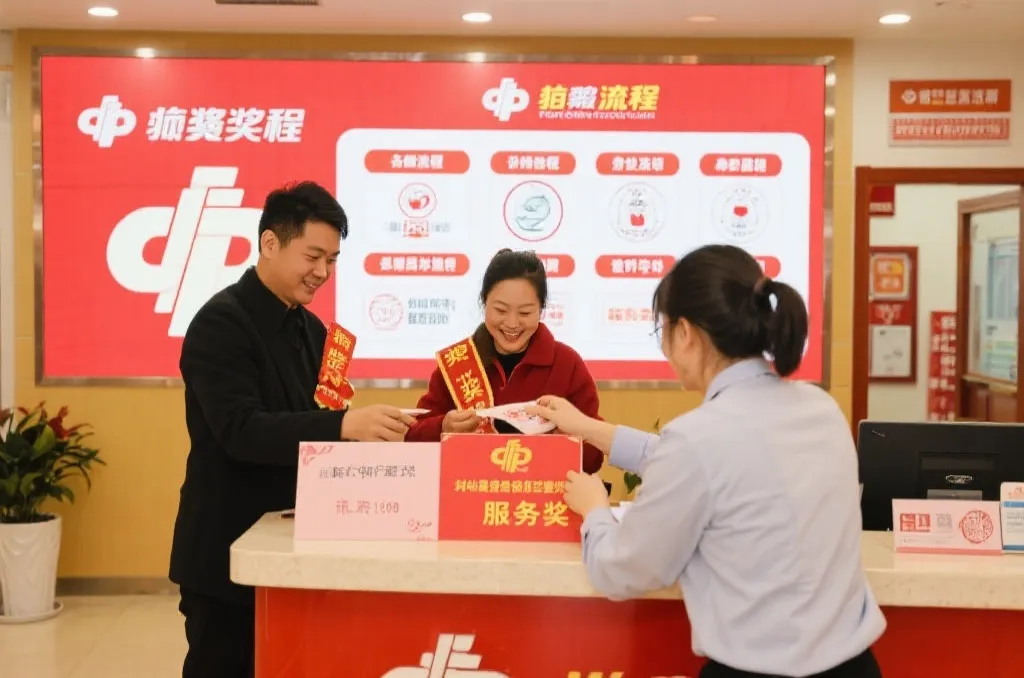 兑奖大厅现场，工作人员为中奖者提供服务